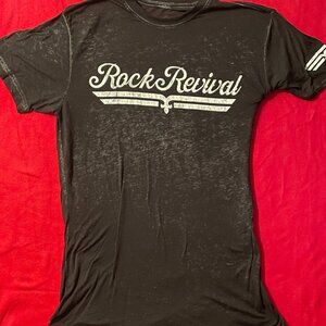 Rock Revival Mens Tshirt Short Sleeve Black with White Lettering Size Large